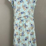 Lands' End Dress 1X 16-18 W Cap Sleeve Twist Knot Jersey Knit Stretch Blue Floral Photo 0