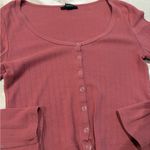 Forever 21  Pink Ribbed Button Down Crop Top Photo 3