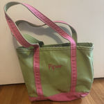 Vintage LL Bean Boat & Tote Bag USA Made Green Pink Long Straps Photo 0