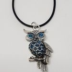 Handmade Owl Pendant Necklace w/ Blue Sparkle Resin Body & Eyes Photo 3
