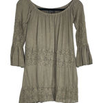 Beverly Hills Polo Club POL Women's Olive Green Off Shoulder Bell Sleeve Boho Lace Trim Top Size Small Photo 0