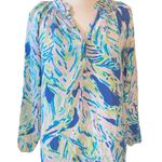 Lilly Pulitzer blouse long sleeve rounded neckline to V cutout watercolor Sz SM Photo 0