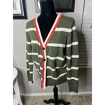 Sundry  Striped Cardigan Wool Blend Button Olive Ivory w/Orange Detail Small Photo 8