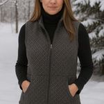 Ruby Rd Gray Quilt Look Vest with Drawstring at Waist Size Large EUC Photo 0