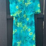 Robbie Bee Women's Aqua Floral Maxi Spaghetti Strap Dress & Sheer Blouse Size 14 Photo 0