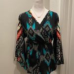 Elan Navy Blue Multicolored Aztec Tribal Patterned Romper Swimsuit Cover-Up - S Photo 1