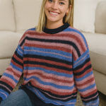 Woven Heart  Women's Striped Sweater in Red, Blue, and Black Photo 0
