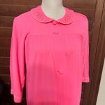 Vintage Neon Pink Nylon Robe Housecoat sz M Floral Embroidery Long MCM grandma Size M Photo 1