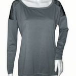 Zella Z by  Shirt Womens Small Gray‎ Striped Black Mesh Lounge Workout Athleisure Photo 0