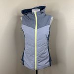 Mountain And Isles Women’s Sz S Blue Puff Vest Full Yellow Zip Hooded Photo 1