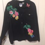 Diane Gilman Black Denim Jacket With Embroidered Island Design  Photo 1