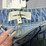 You Wanna Wide Leg Distressed Raw Hem Jeans NWT Baggy Y2K Patches‎ Grunge Size 28 Photo 3