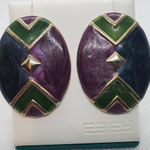 Vintage Purple, Blue, Green, & Gold Oval Earrings Purple Photo 0