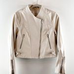 BLANK NYC  Faux Leather Long Sleeve Crop Asymmetric Full Zip Moto Jacket Cream M Photo 3