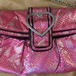 Betsey Johnson  fuchsia pink silver black patent clutch shoulder bag purse Photo 1