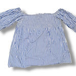 Hill House Home Striped Off Shoulder Smocked Puff Sleeve Top Women's Blue White Size M Photo 0