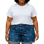 Eddie Bauer Boyfriend Star Print Cuffed Denim Shorts Blue Size 14 Summer Cottage Photo 0