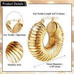 Anthropologie Gold Plated Stainless Steel Lightweight Earrings Chunky Textured Hoop Womens Photo 4