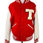 TNA Aritzia Women's Varsity Bomber Spee Wool Letterman Jacket Size Large Red Photo 0