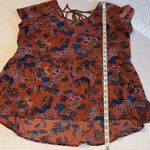 Xhilaration LARGE Rust Floral Women's Blouse Tunic Ruffle Lace-up Photo 10