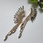 Gold and Crystal Wing Fan Tassel Dangle Earrings Photo 1