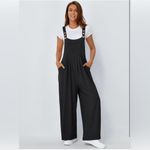 NEW Black Linen Blend Jumpsuits Overalls Wide Leg Casual Trendy Jumpers M Size M Photo 5