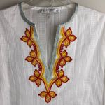 Trina Turk Peacock Embroidered Tunic 100% Cotton Sz Medium Lightweight V-neck Photo 4