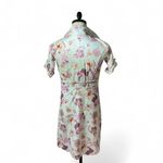 Nine 9 Floral Print Dress Short Sleeve Button Front Belted Career Casual White Photo 1