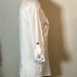 WHITE TEXTURED LONG SLEEVE BUTTON DOWN LINEN LIKE TOP w/ROLL TAB SLEEVES SZ. LG Photo 4