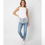 Anthropologie Fringe Flirty White tank top Sleeveless dance night out SMALL NWOT Photo 1