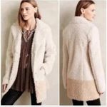 Anthropologie Elevenses  Colorblock Faux Fur Coat Jacket Tan Beige Small Photo 1