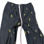 Vintage Pineapple‎ Embroidered Wide Leg Cropped Linen Blend Black Size 12 Photo 6