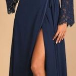 Lulus  Utterly In Love Navy Blue Lace Long Sleeve‎ Maxi Wrap Dress Sz S Photo 0