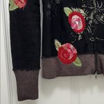 One Girl Who Black Floral Embroidered Full Front Zip Sweater Photo 8