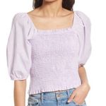 We The Free Free People jersey lilac top blouse elastic body puff sleeves Sz XL Photo 0