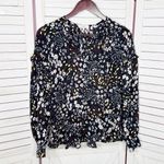 Parker  Floral Ruffle Trim V Neck Long Sleeve‎ Blouse Black Multi Small Photo 6