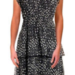 AQUA Ruffle Tiered Chiffon Mini Dress Women’s Size Large Black White Print Photo 0