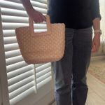 Small Light Pink Straw Tote Bag Double Handles Open Top. EUC Multiple Photo 7