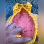 Vintage handmade crochet pink flower button tote Yellow Photo 4
