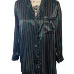 Victoria's Secret Vintage Petite Green Red silky striped pajama top Button Down Photo 0