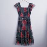 Baltic Born Clementine Dark Green Floral Smocked Tulle Midi Dress Photo 2