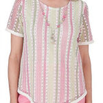 Alfred Dunner  size XL vertical striped crewneck top detachable necklace women's Photo 0