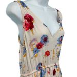 Lucky Brand  Ivory Red Blue Floral Sleeveless Tie Waist V-Neck Maxi Dress size S Photo 10