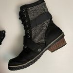 Sorel  Boots Slimboot Combat Leather Ankle Buckle Lace Up Herringbone Tweed Black Photo 6