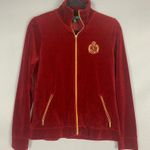 Lauren Ralph Lauren Women’s Medium Velvet Crest Zip Jacket Rich Red Glam Street Photo 0