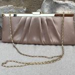 Jessica McClintock  gold satin clutch purse with Gold Chain 10x4 Photo 0