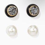 Stella & Dot Dot Stud Earring Set (2 pairs) Pearl Hematite Black Gold  - Great 🎁 Photo 0