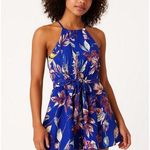 She & Sky NEW-  Royal Blue Tropical Floral Halter Romper - Size Small Photo 0