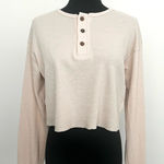 Princess Polly  Cream Waffle Knit Henley Crop in Size 0 Photo 0