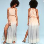 Lulus NWOT women’s peachy orange gray cream flowy halter tied maxi dress XS Photo 1